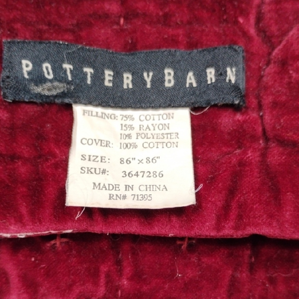 Pottery Barn Box Stitch Quilt in garnet red. Full/Queen Size - Picture 2 of 5